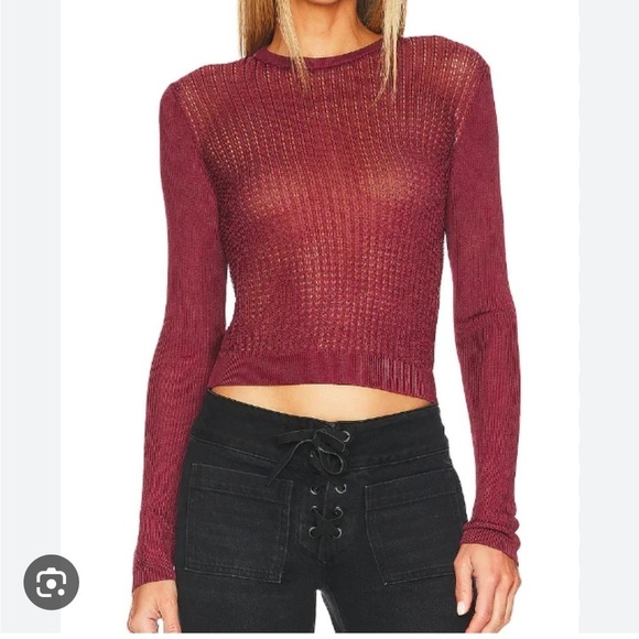 Free People Tops - NWT Free People H20 Crew Pullover Size small raw garnet burgundy color​​​​​